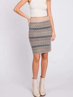Pinkblush Women's Gray and Cream Fair Isle Knit Pencil Skirt - Size M
